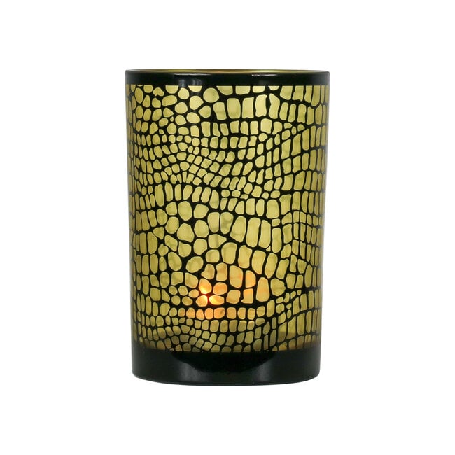 Mars & More waxinelichthouder croco print zwart large 18cm