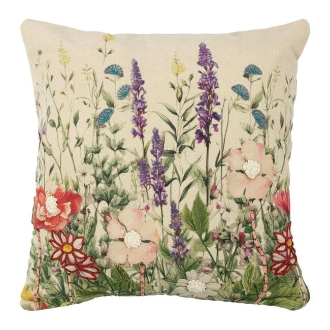 Mars & More kussen geborduurd wilde bloemen paarse ridderspoor 45x45cm