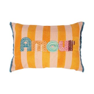Mars & More Kussen Artisan Amour strepen geel 35x50cm