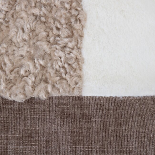 Linen & More Kussen Patchwork teddy beige 45x45cm