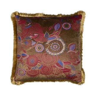 Mars & More kussen fluweel gouden franjes bloemig taupe 45x45cm*