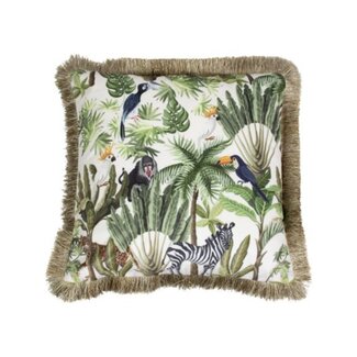 Mars & More kussen fluweel jungle toekan wit gouden franjes 45x45cm*