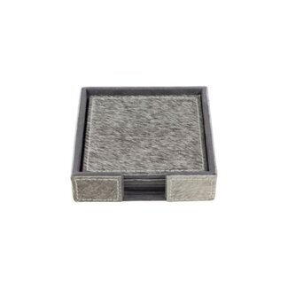 Mars & More onderzetter koehuid vierkant grijs 10cm (set of 4)