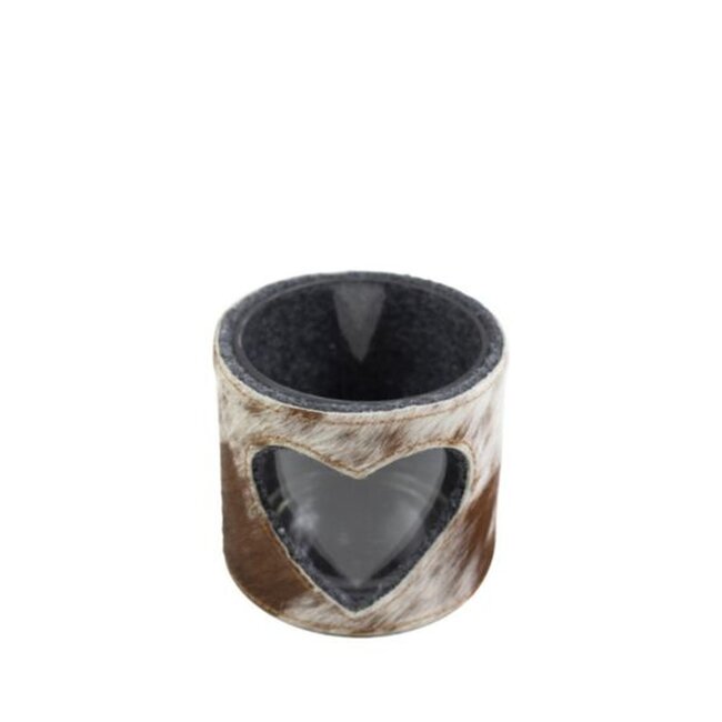 Mars & More windlicht koe hart bruin/wit 10cm