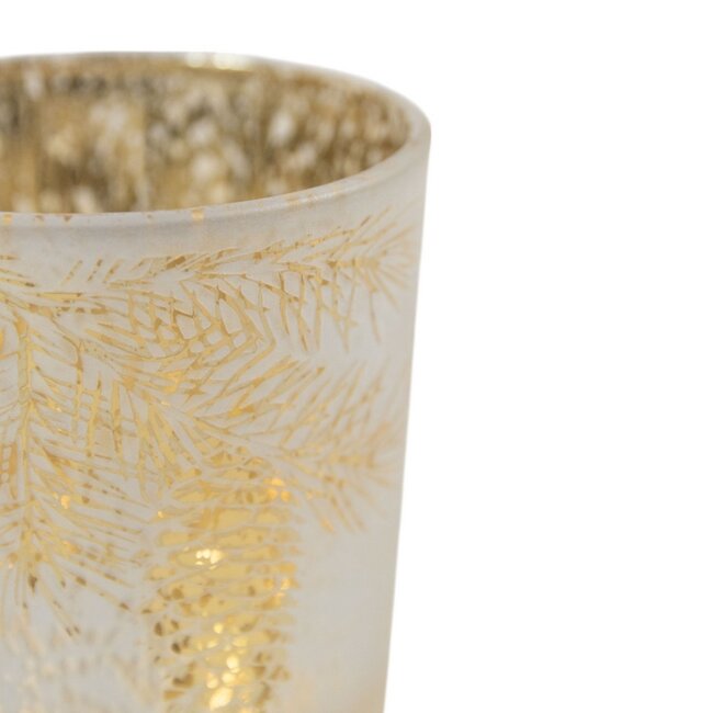 Mars & More Theelichthouder bladeren goud klein 8cm
