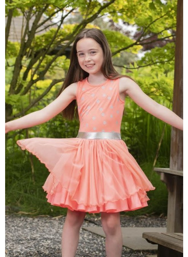 Dancing Dress - Peach/Silver Dots