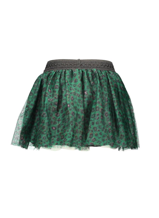 Printed Panther Netting Skirt - Jade Leopard