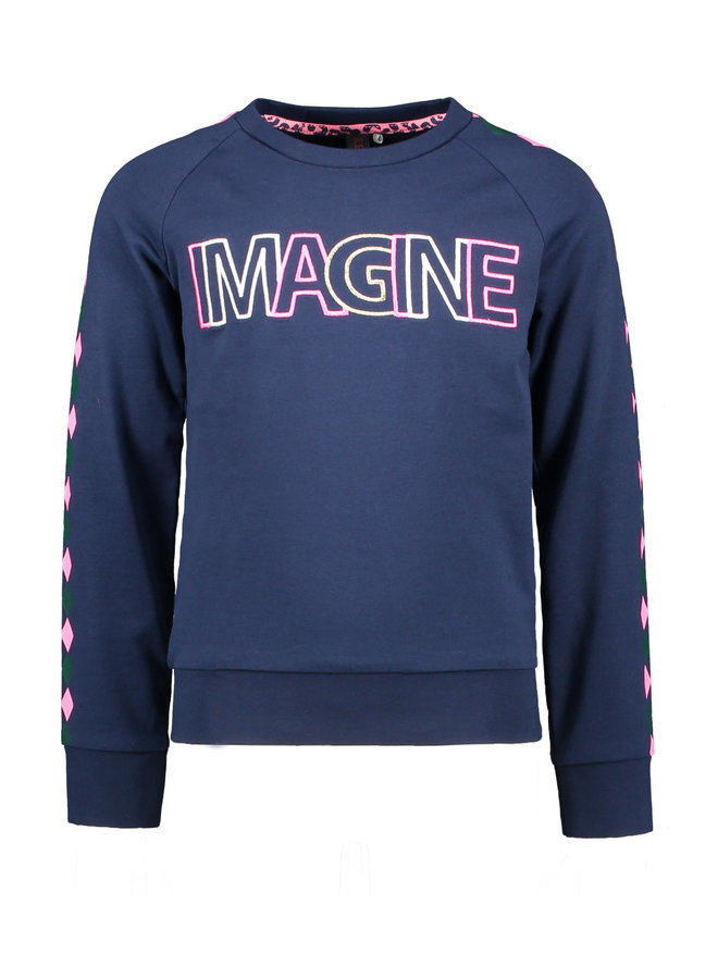 Pullover With Printed V-Shaped Stripes - Space Blue