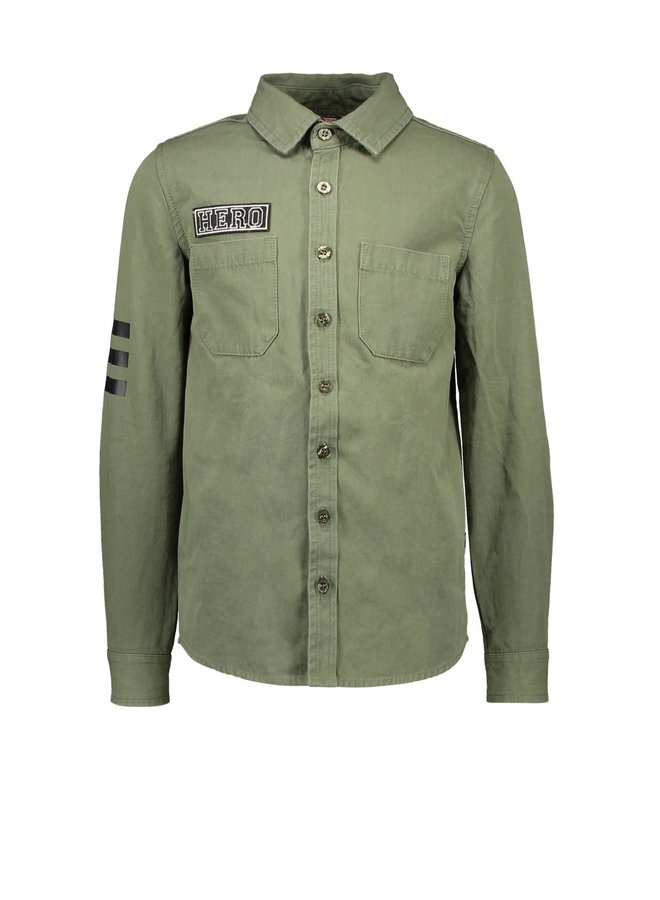 Blouse Patched Pockets Printed Details - Army Green