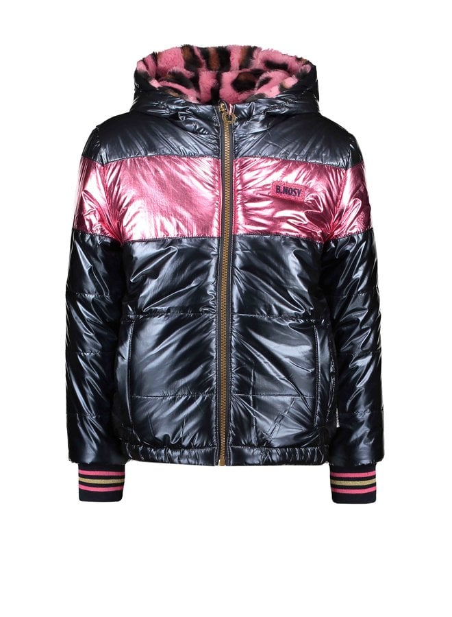 Reversible Jacket Pink Panther Fur And Metallic Shell - Ink Blue