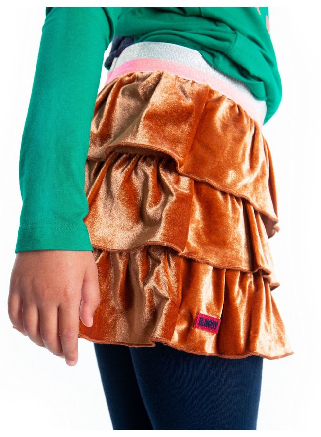 Glitter Velvet Skirt With Layers - Camel