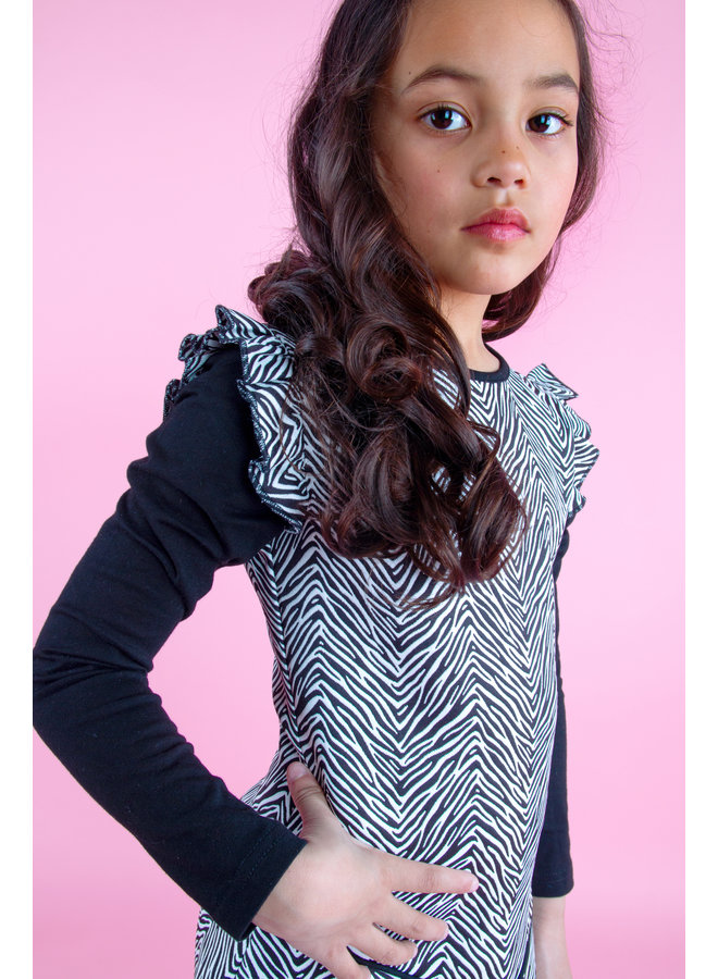 Woven Zebra Dress Ruffle Around Armhole - Dazzle Zebra