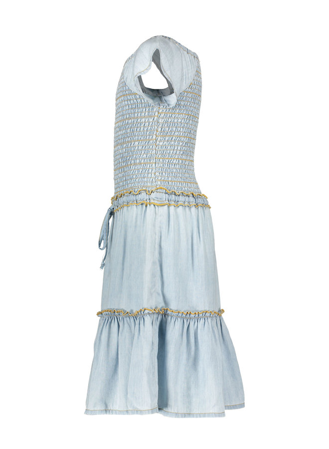 Like Flo - Light Denim Maxi Smock Dress - lt denim