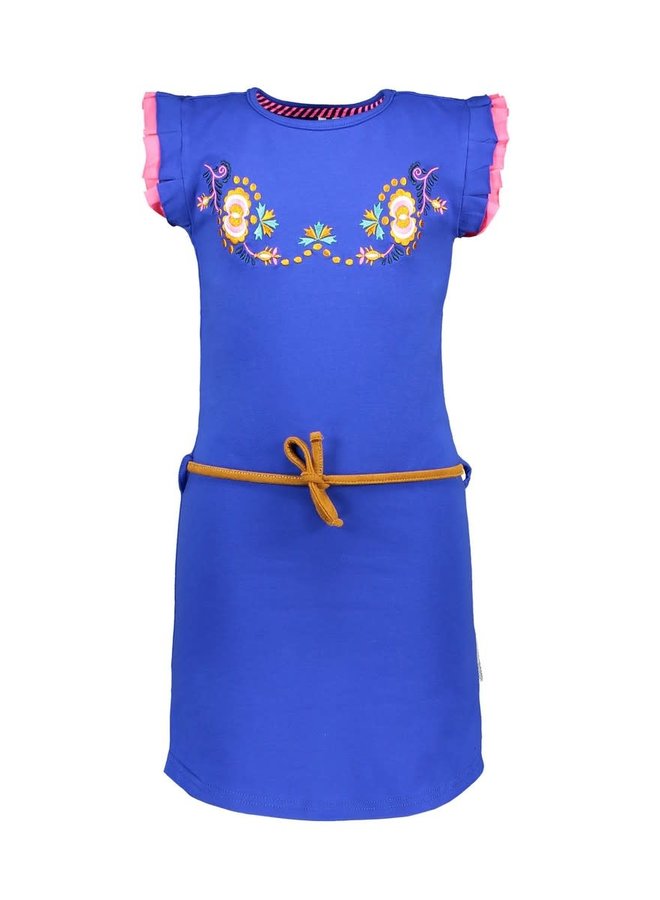 B.Nosy - Dress With Flower Embro On Chest And Fancy Cord - Cobalt Blue