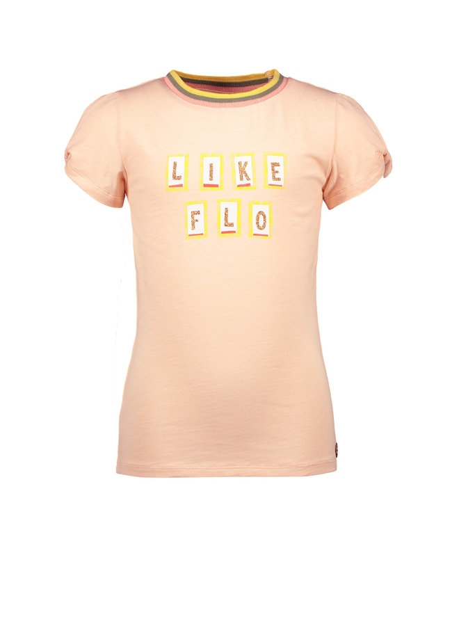 Like Flo - Tee Open Shoulder Roll Rib Neck - Lt pink