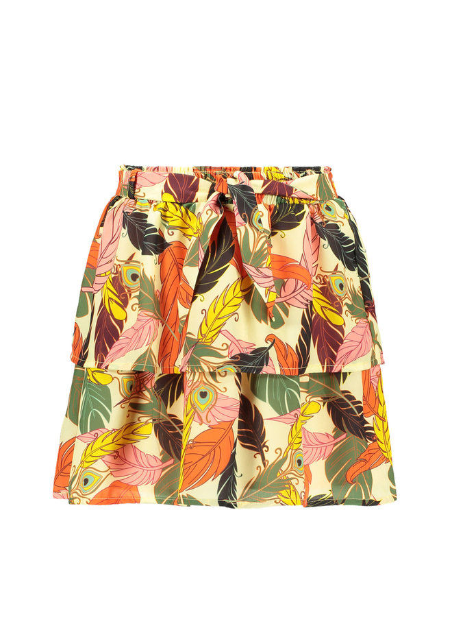 Like Flo - AO Woven 2 Layer Skirt + Belt - Feather