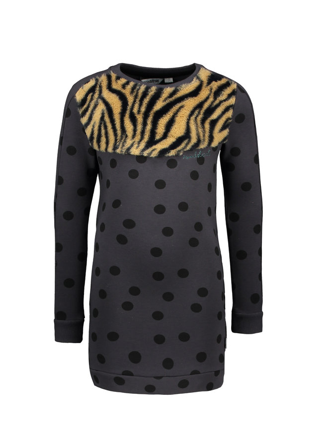 Moodstreet - Sweat Dress Fake Fur Top - Black