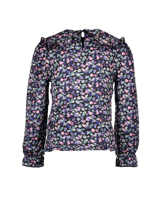 B.Nosy - Outside Floral AOP Woven Blouse With Big Collar - Outside Floral AO