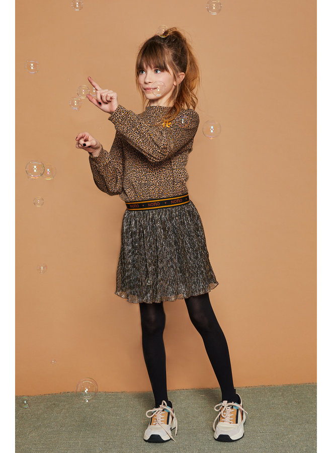 NoNo - Muse Dress Leopard Jersey Top + Gold Plisse Skirt - Animal