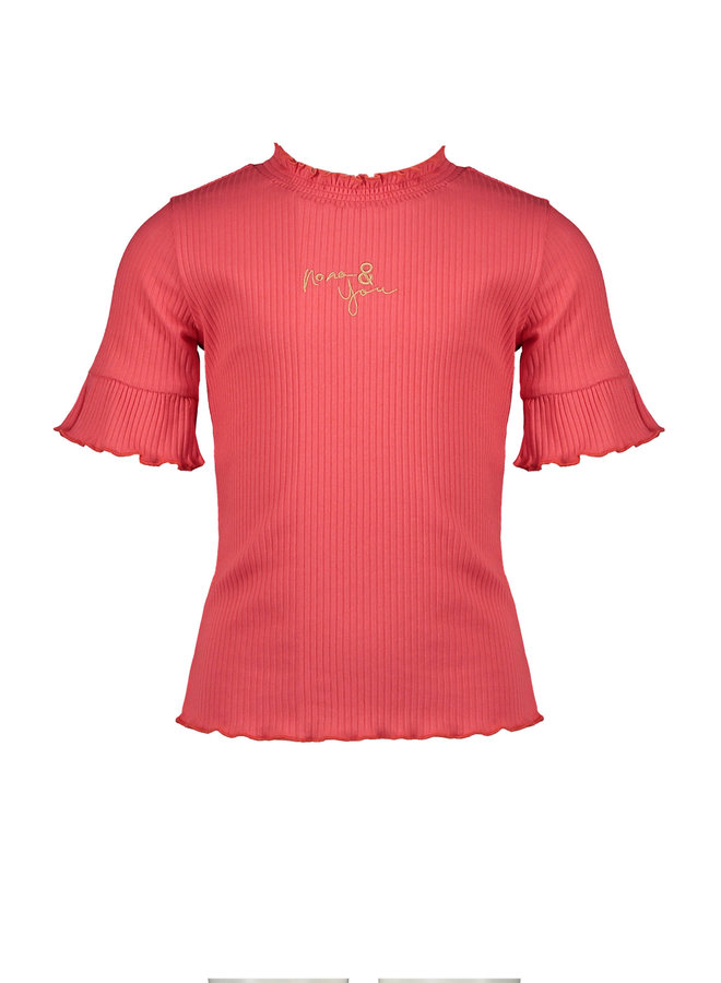 NoNo - Keo Rib Shirt 1/2 Sleeve With Ruffles Smocked Neckcuff - Merry Berry
