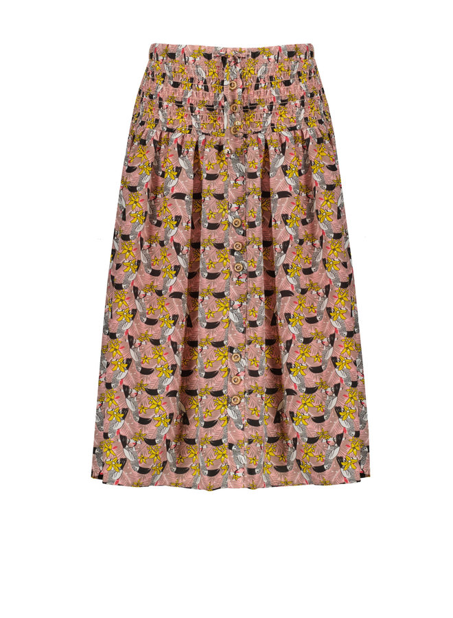 NoNo - Nom Over The Knee Skirt With Buttons And Smocked Waist - Peaches 'N Cream