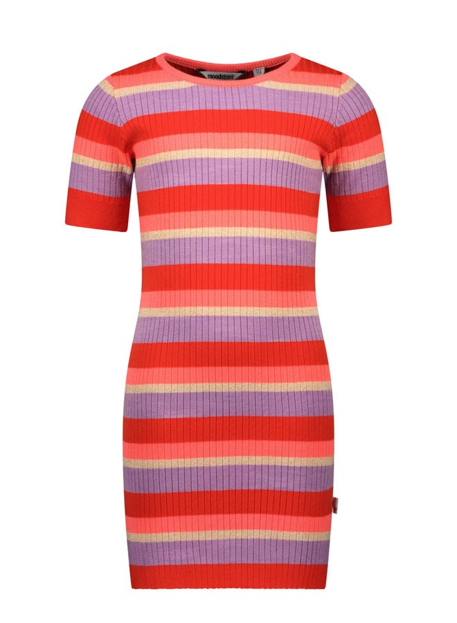 Moodstreet -  Knitted Striped Dress - Love Red