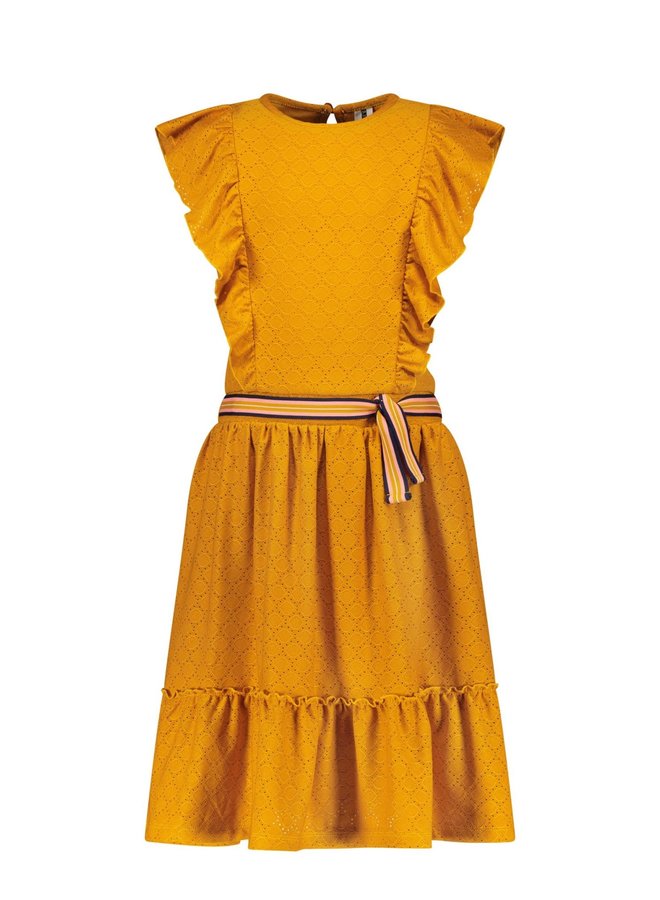 B.Nosy - Midi Broderie Dress With Ruffle Details - Mustard