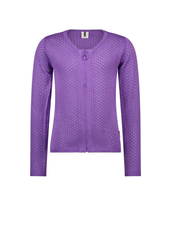 B.Nosy - Open Dot Knitted Cardigan With Zipper Closure - Purple