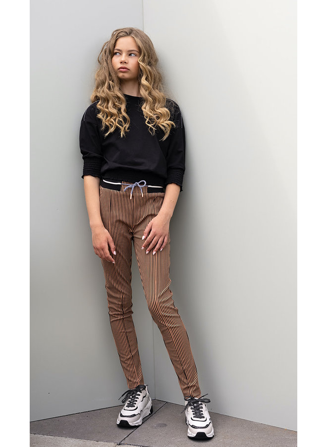 Nobell' - SeclerB Striped Pants With Rib Waistband - Hazelnut