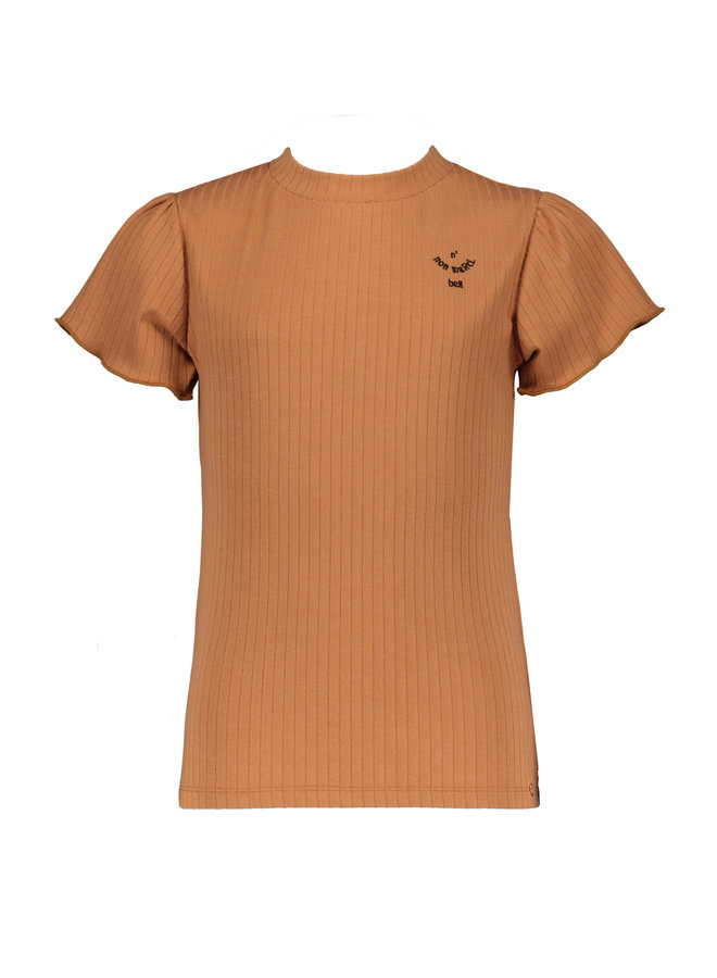 Nobell' - KyraB Rib 1/2 Sleeved T-Shirt With Ruffled Sleeve Ends - Hazelnut