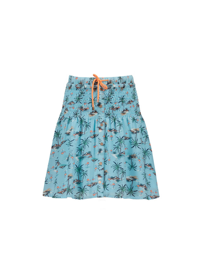 NoNo - Noma Short Skirt With Smocked Toppart Buttons At Front - Lovely Blue