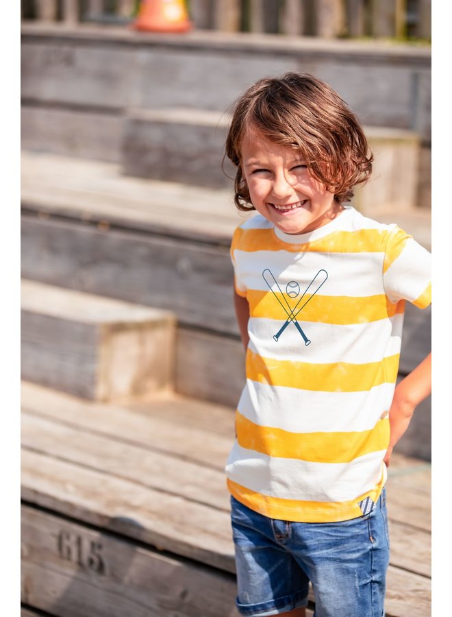 B.Nosy - Shirt With Painted Striped And Smiley On Chest - Daisy White