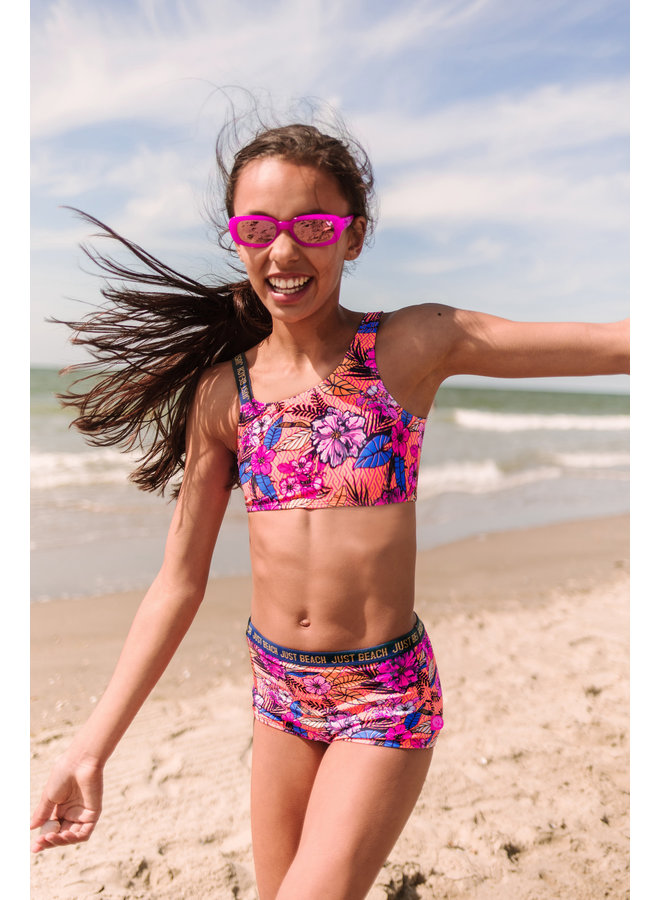 Just Beach - Bikini Sporty Pants Branded Elastic Strap - Wild Flower