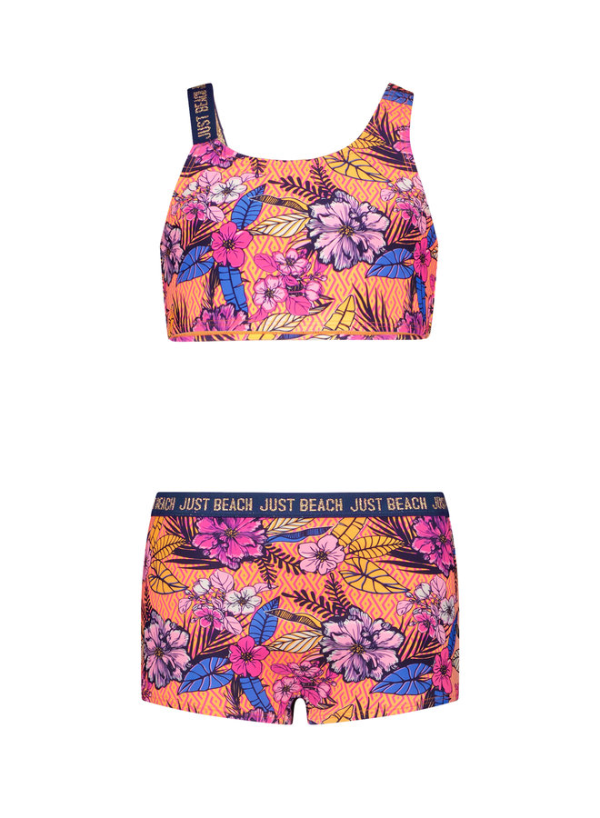 Just Beach - Bikini Sporty Pants Branded Elastic Strap - Wild Flower