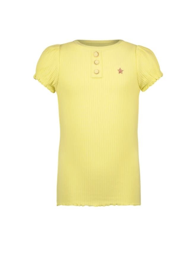 Like Flo - Solid Rib Tee With Button Closure - Soft Yellow