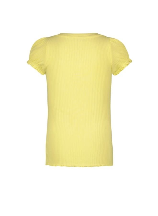 Like Flo - Solid Rib Tee With Button Closure - Soft Yellow