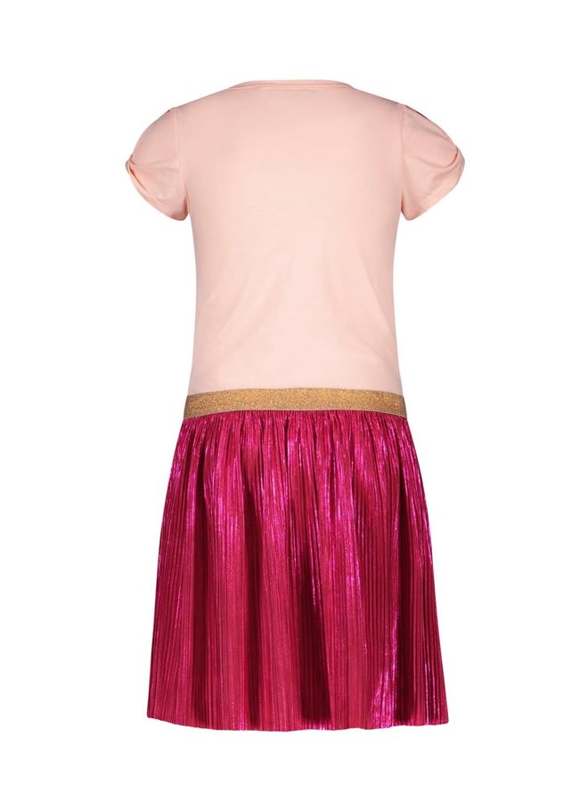 Like Flo - Metallic Plisse Dress With Slub Jersey Top - Rose Gold