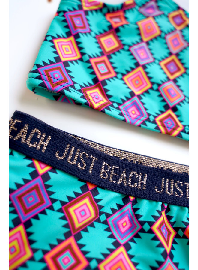 Just Beach - Bikini Branded Tape Details - Tropic Aztek