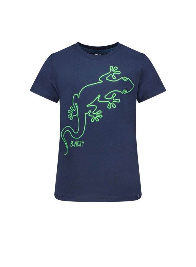 B.Nosy - Shirt Neon Green Embroidery - Navy