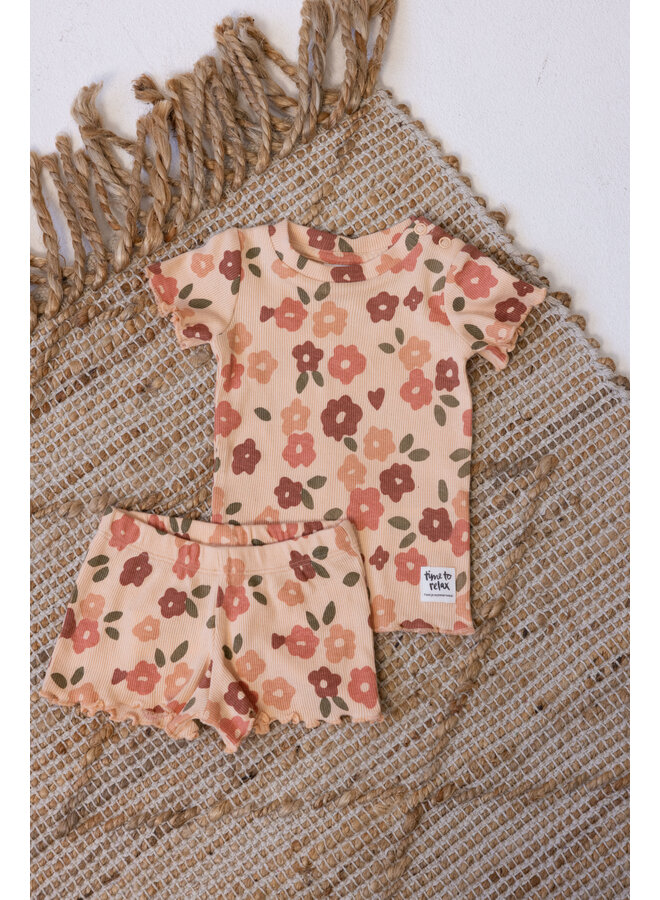 Feetje - Baby Shortama Zomer Pyjama Belle Bloom - Perzik