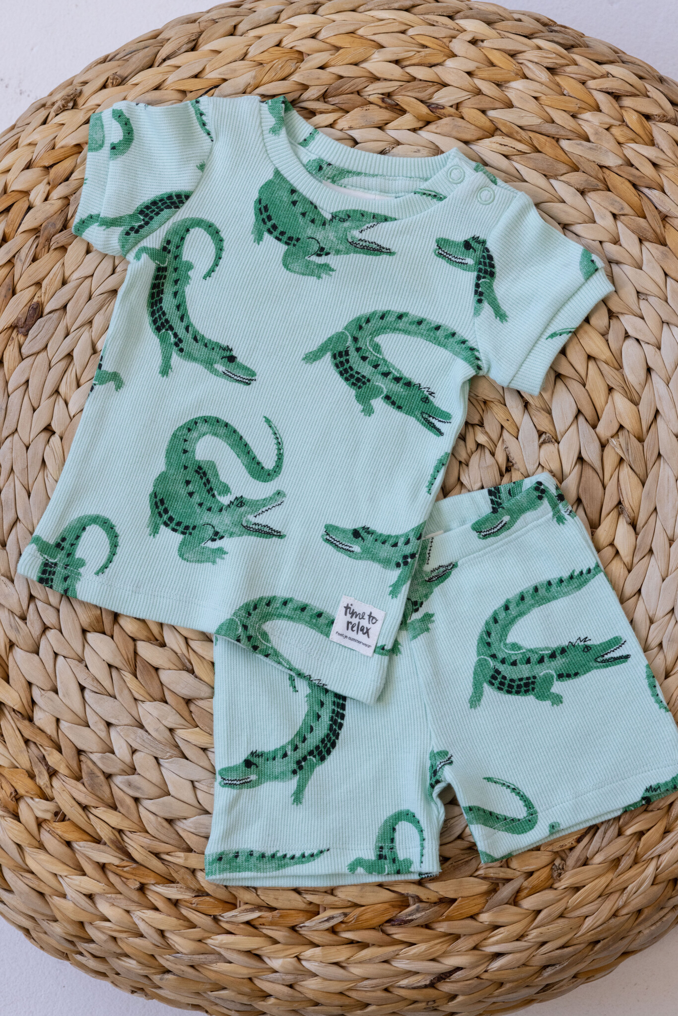 Feetje Feetje Baby Shortama Zomer Pyjama Chris Croc Groen Stekels