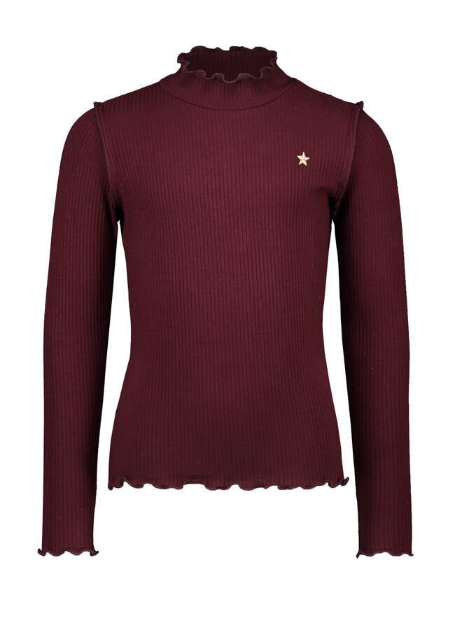 Like Flo - Solid Rib Rollneck Top - Aubergine