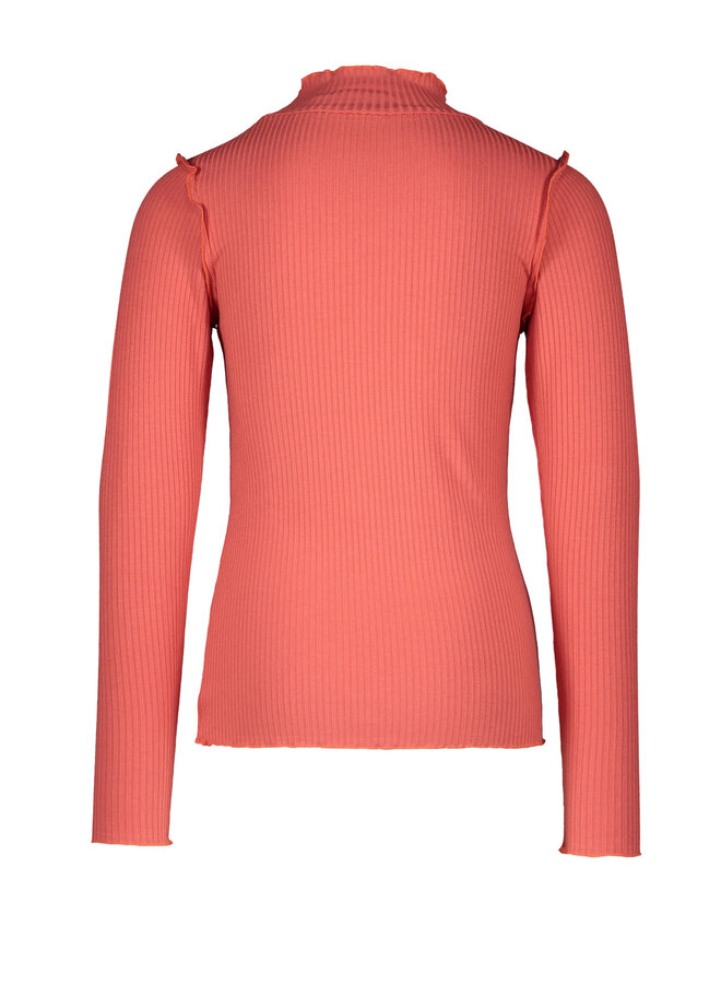 Like Flo - Solid Rib Rollneck Top - Coral