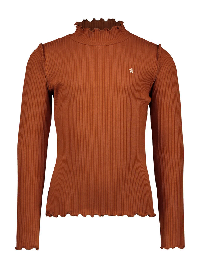 Like Flo - Solid Rib Rollneck Top - Cognac