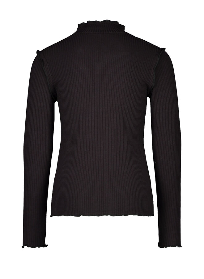 Like Flo - Solid Rib Rollneck Top - Black