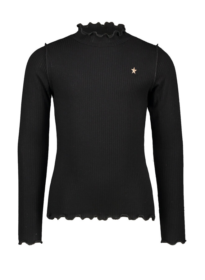 Like Flo - Solid Rib Rollneck Top - Black