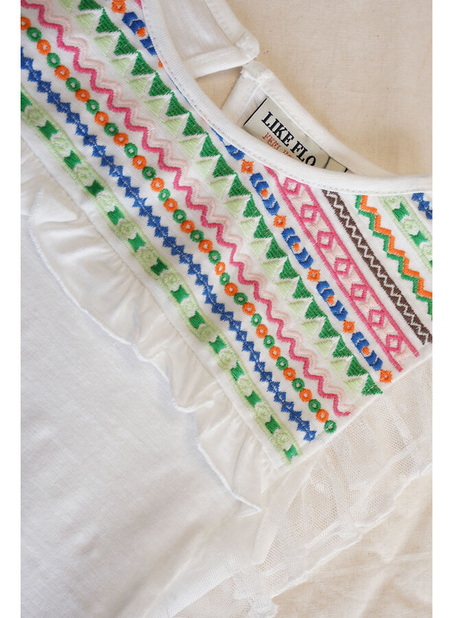 Like Flo - Slub Jersey Tee Fancy Mesh - Green Embroidery