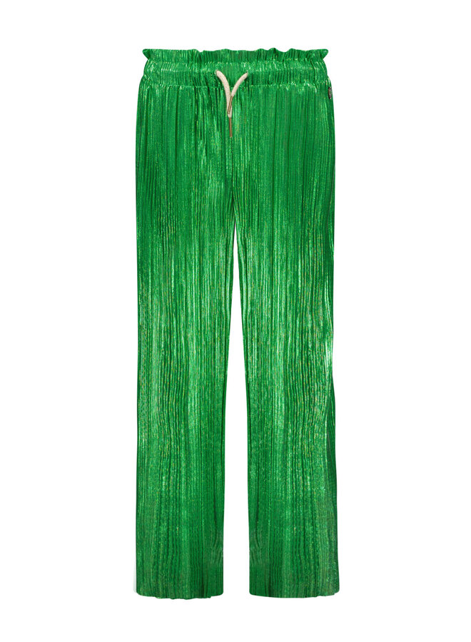 Like Flo - Metallic Plisse Pants - Green Metallic