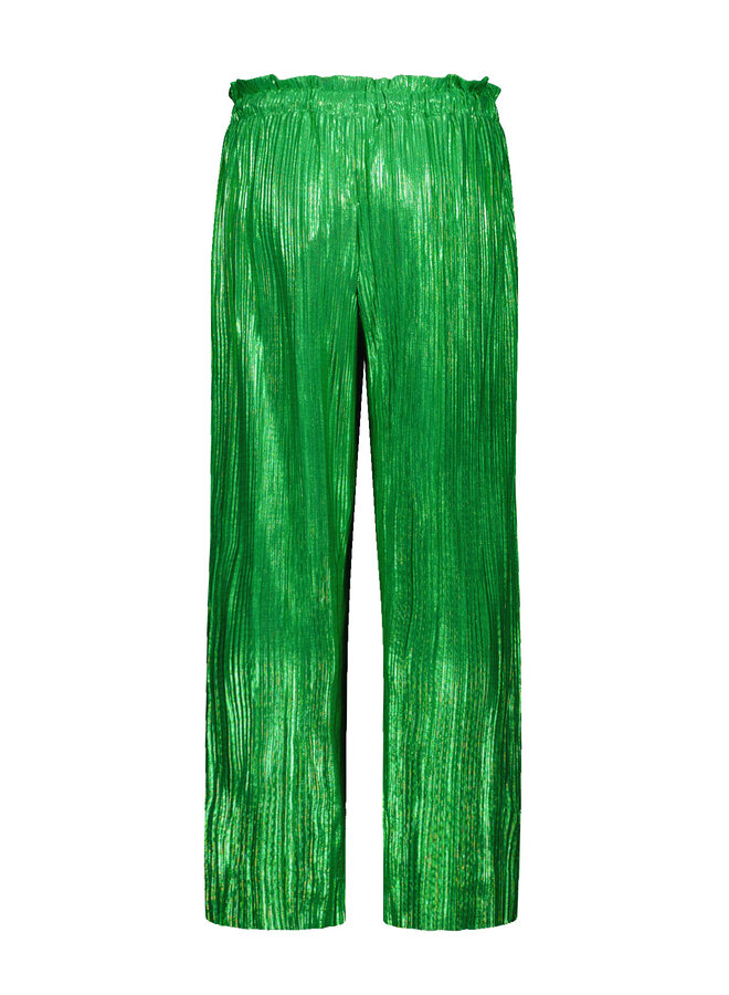 Like Flo - Metallic Plisse Pants - Green Metallic