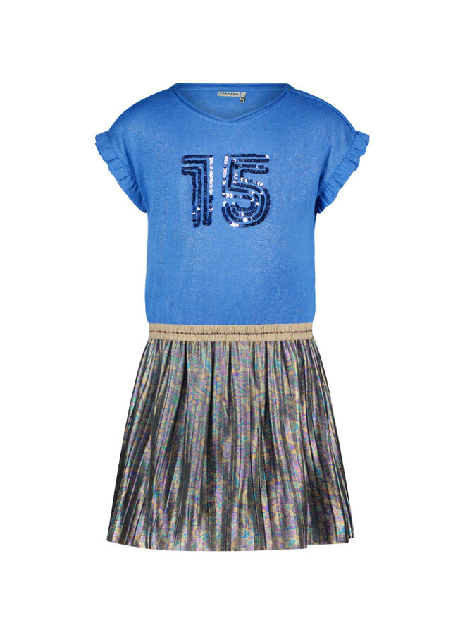 Like Flo - Glitter Dress Metallic Jersey Top - Blue Metallic